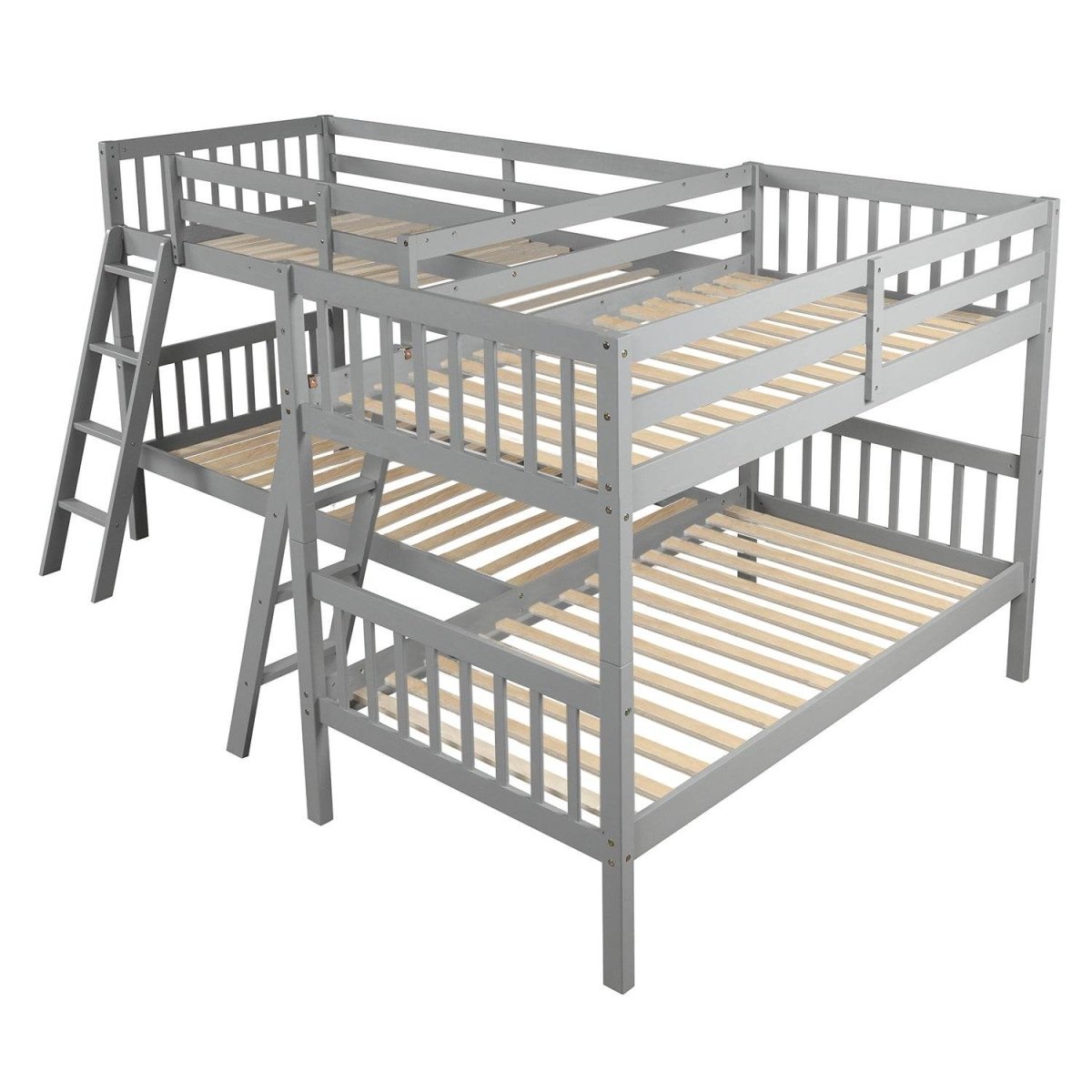 Twin - Over - Twin Solid Wood L - Shaped Bunk Bed With Ladder - Driftwood - Omega Lifestyles