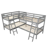 Twin - Over - Twin Solid Wood L - Shaped Bunk Bed With Ladder - Driftwood - Omega Lifestyles