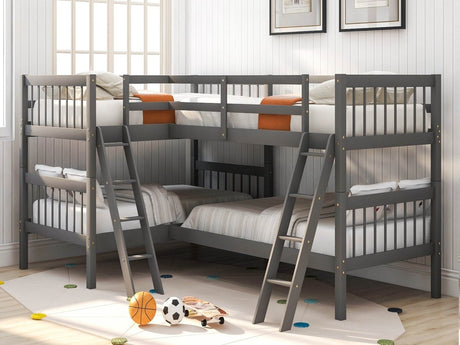 Twin - Over - Twin Solid Wood L - Shaped Bunk Bed With Ladder - Driftwood - Omega Lifestyles