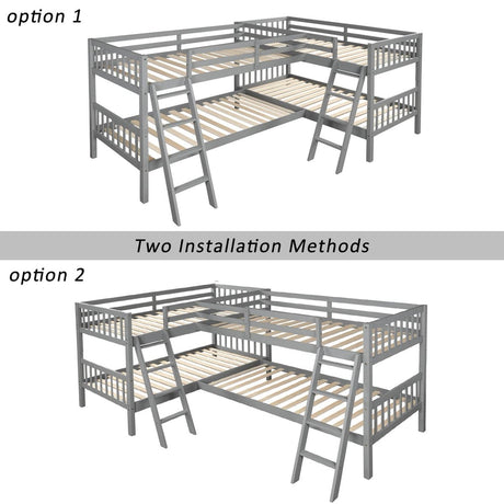 Twin - Over - Twin Solid Wood L - Shaped Bunk Bed With Ladder - Driftwood - Omega Lifestyles