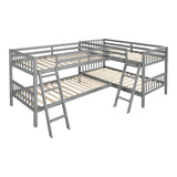 Twin - Over - Twin Solid Wood L - Shaped Bunk Bed With Ladder - Driftwood - Omega Lifestyles