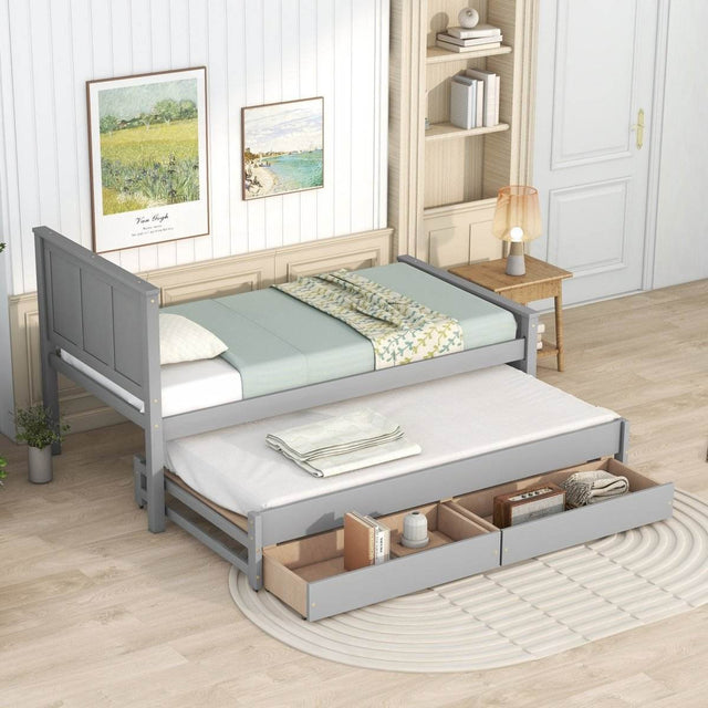 Twin Platform Bed With Trundle And Storage Drawers - Omega Lifestyles