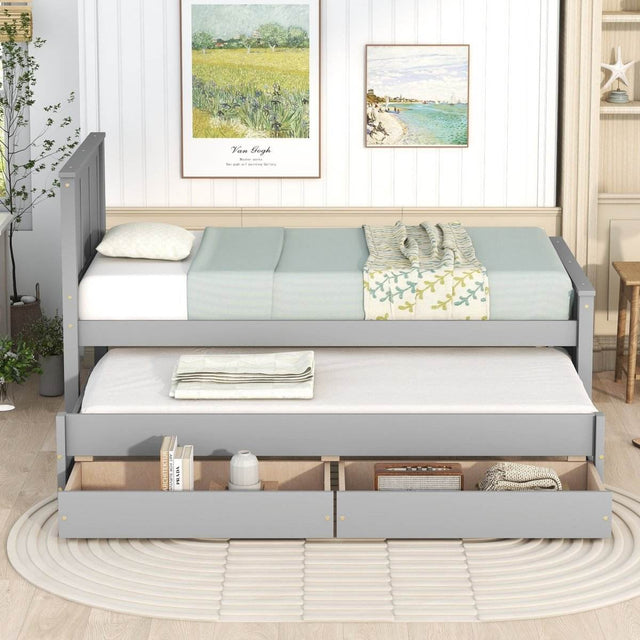 Twin Platform Bed With Trundle And Storage Drawers - Omega Lifestyles