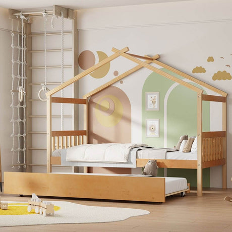 Twin Size Solid Wood House Daybed With Trundle - Sleep Galleria