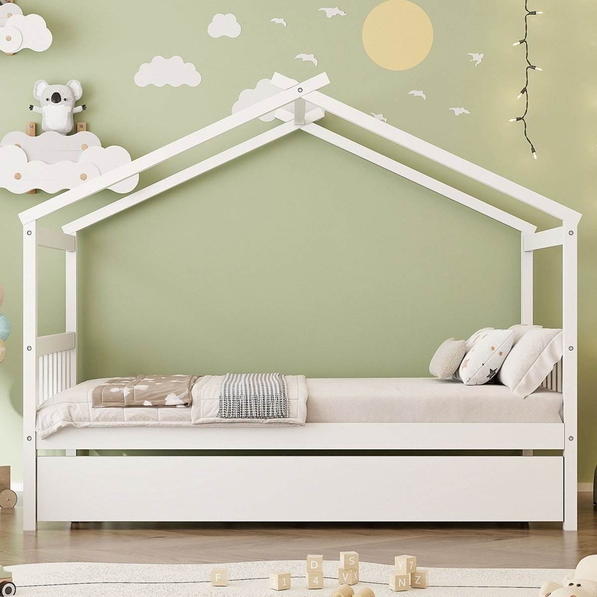 Twin Size Solid Wood House Daybed With Trundle - Sleep Galleria