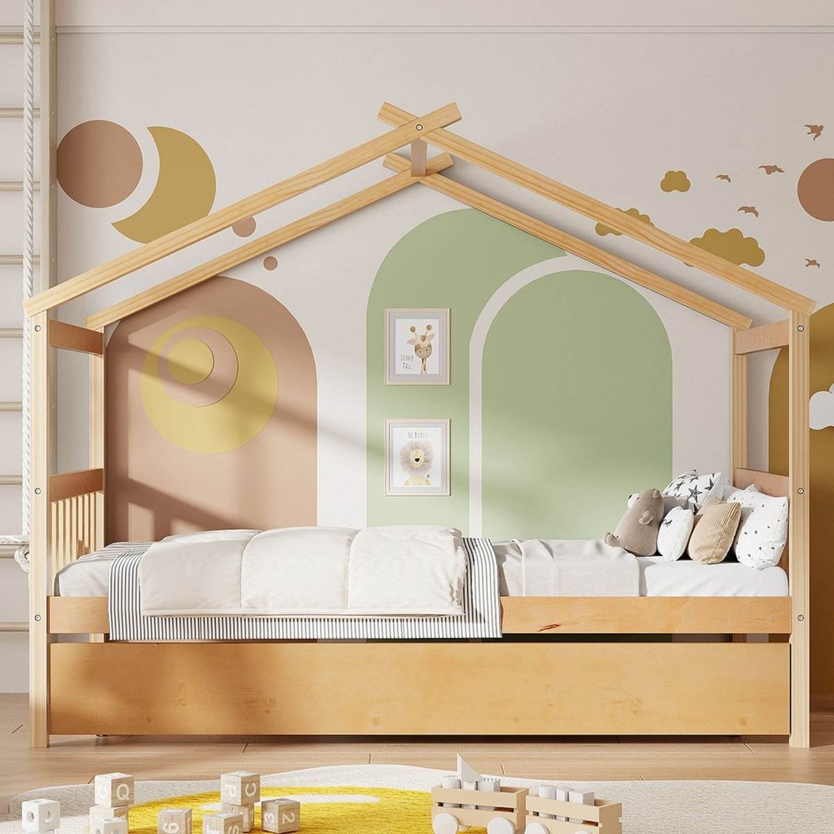 Twin Size Solid Wood House Daybed With Trundle - Sleep Galleria