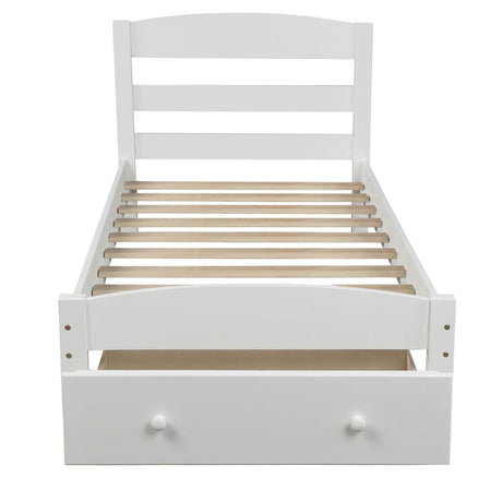 Twin Solid Wood Classic Platform Bed Frame With Storage Drawer - Driftwood - Omega Lifestyles