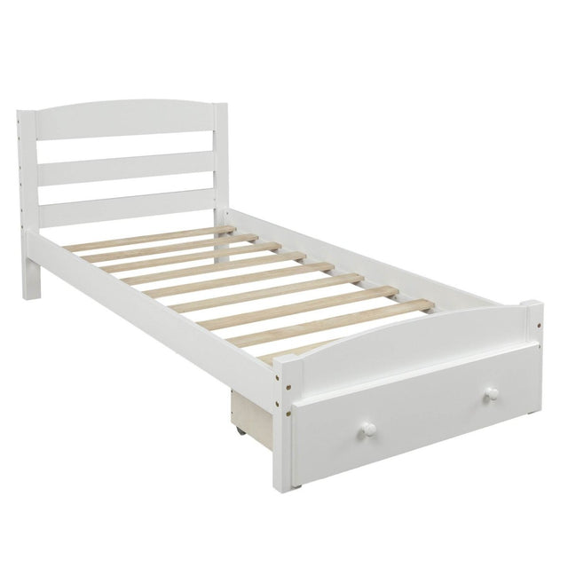 Twin Solid Wood Classic Platform Bed Frame With Storage Drawer - Driftwood - Omega Lifestyles