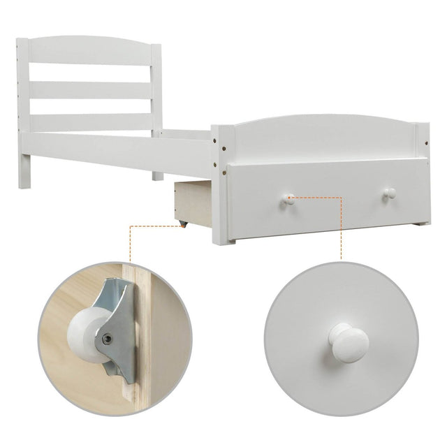 Twin Solid Wood Classic Platform Bed Frame With Storage Drawer - Omega Lifestyles