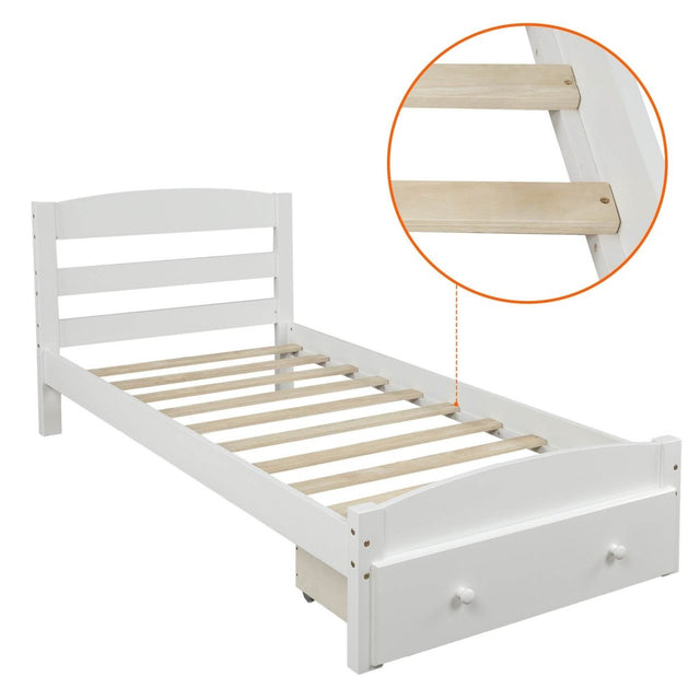 Twin Solid Wood Classic Platform Bed Frame With Storage Drawer - Omega Lifestyles