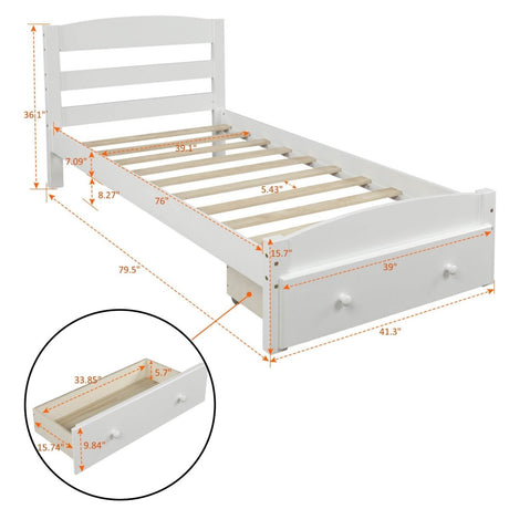 Twin Solid Wood Classic Platform Bed Frame With Storage Drawer - Driftwood - Omega Lifestyles