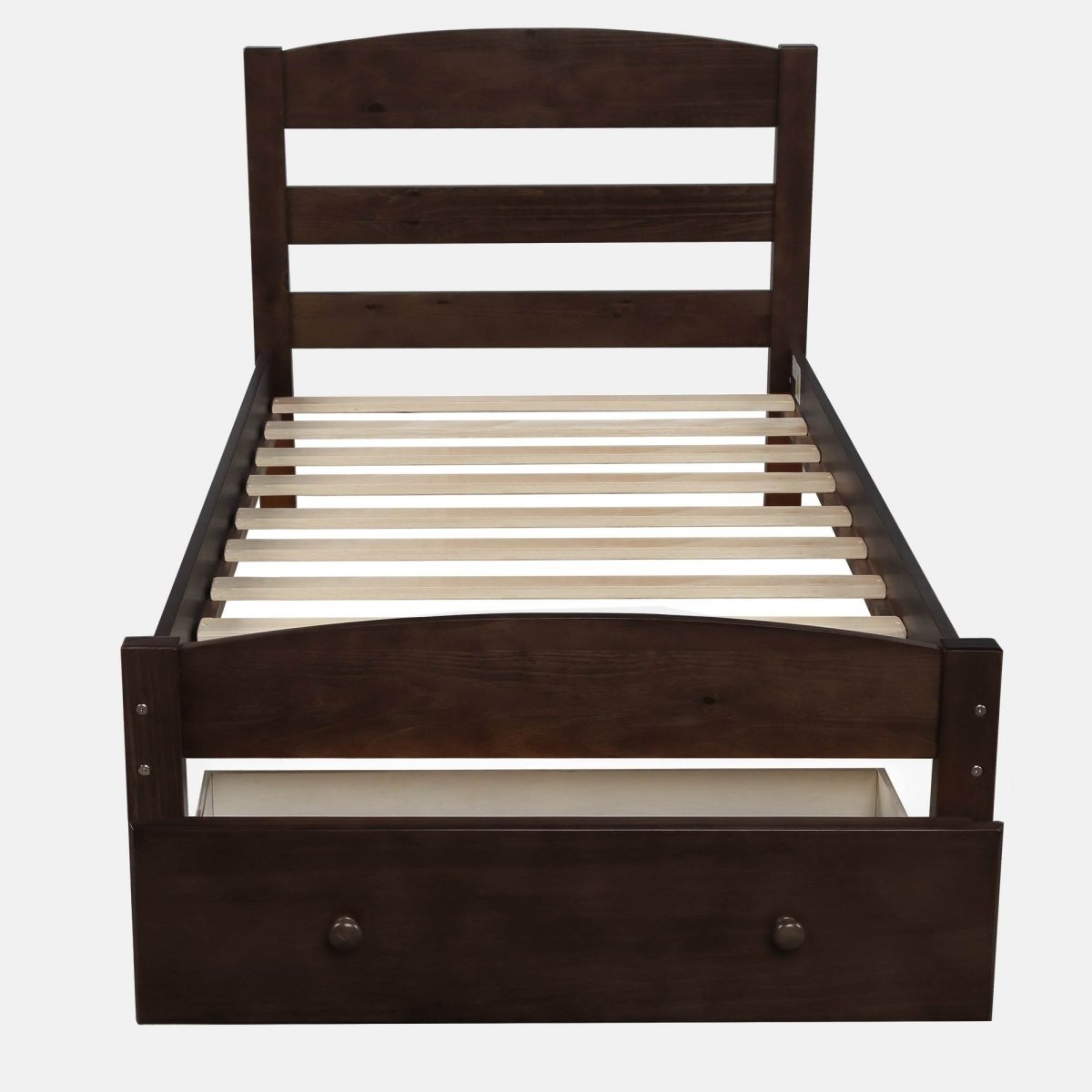 Twin Solid Wood Espresso Platform Bed Frame With Storage Drawer - Driftwood - Omega Lifestyles