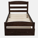 Twin Solid Wood Espresso Platform Bed Frame With Storage Drawer - Driftwood - Omega Lifestyles