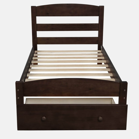 Twin Solid Wood Espresso Platform Bed Frame With Storage Drawer - Driftwood - Omega Lifestyles