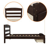 Twin Solid Wood Espresso Platform Bed Frame With Storage Drawer - Driftwood - Omega Lifestyles
