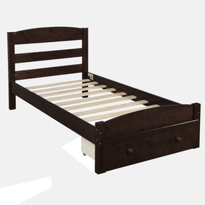 Twin Solid Wood Espresso Platform Bed Frame With Storage Drawer - Omega Lifestyles