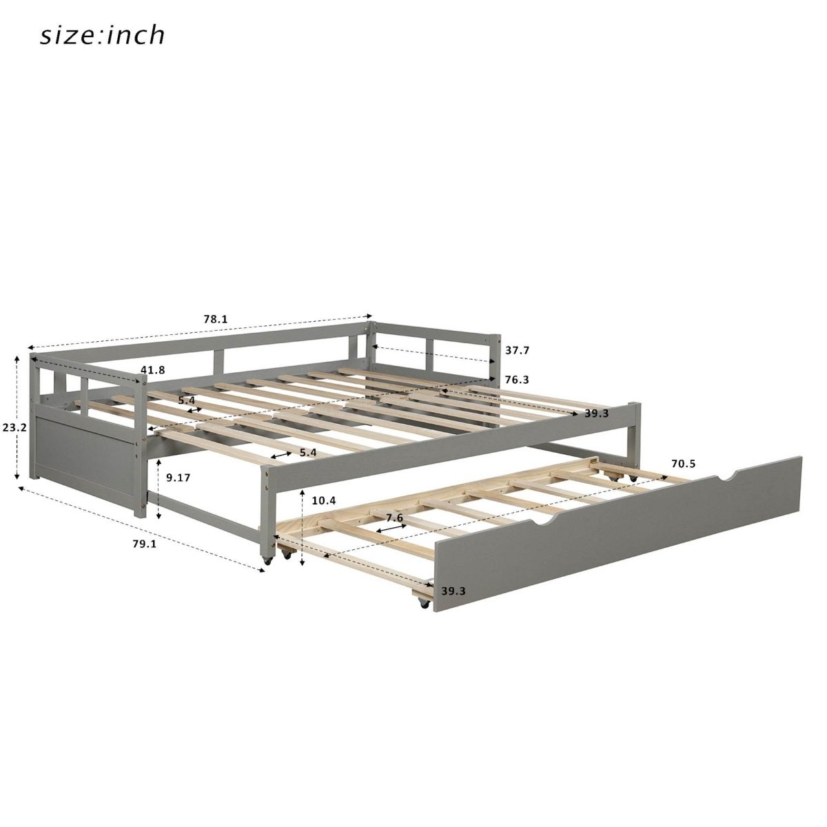 Twin Solid Wood Extending Daybed With Pull - Out Trundle - Driftwood - Omega Lifestyles