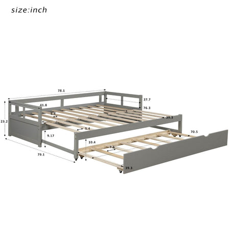 Twin Solid Wood Extending Daybed With Pull - Out Trundle - Driftwood - Omega Lifestyles