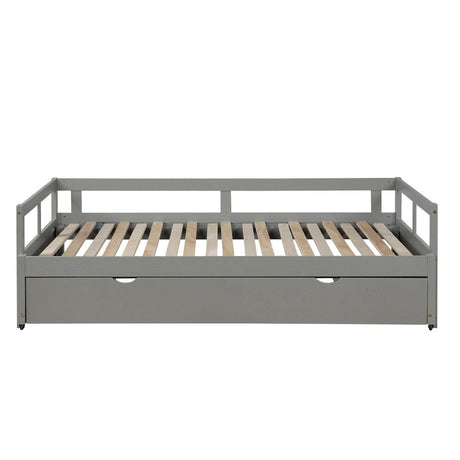 Twin Solid Wood Extending Daybed With Pull - Out Trundle - Driftwood - Omega Lifestyles