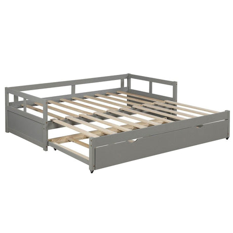 Twin Solid Wood Extending Daybed With Pull - Out Trundle - Driftwood - Omega Lifestyles