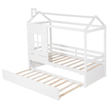 Twin Solid Wood House Bed With Twin Trundle - Driftwood - Omega Lifestyles