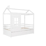 Twin Solid Wood House Bed With Twin Trundle - Driftwood - Omega Lifestyles