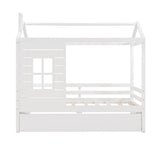 Twin Solid Wood House Bed With Twin Trundle - Driftwood - Omega Lifestyles