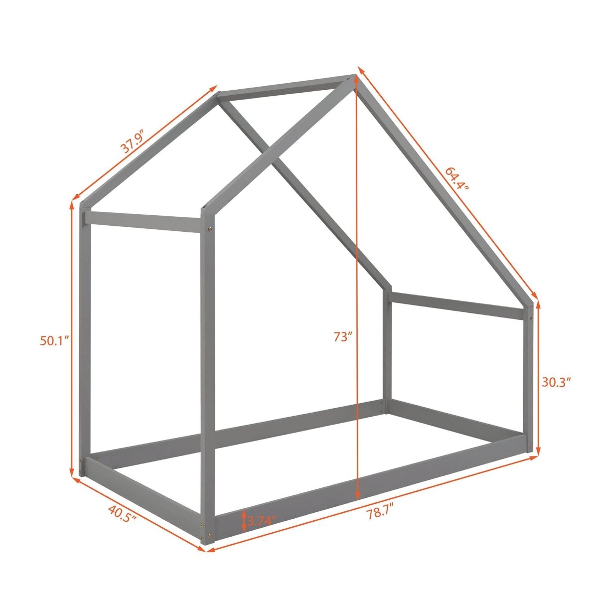 Twin Solid Wood Kids House Bed Frame - Driftwood - Omega Lifestyles