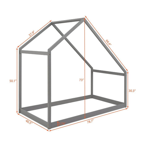 Twin Solid Wood Kids House Bed Frame - Driftwood - Omega Lifestyles