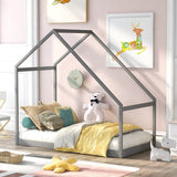Twin Solid Wood Kids House Bed Frame - Driftwood - Omega Lifestyles
