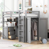 Twin Solid Wood Loft Bed With Drawers Desk Wardrobe - Sleep Galleria