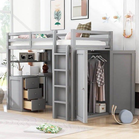 Twin Solid Wood Loft Bed With Drawers Desk Wardrobe - Sleep Galleria