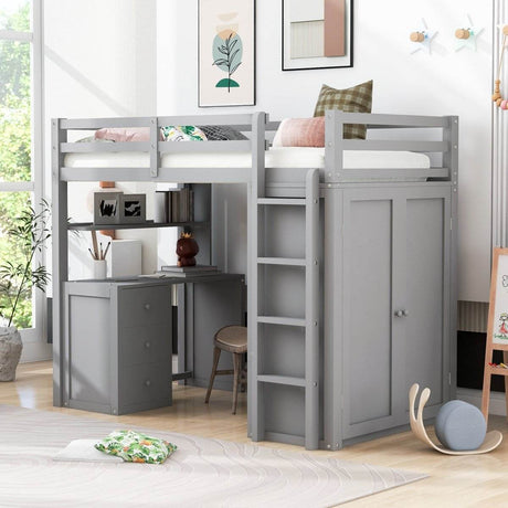 Twin Solid Wood Loft Bed With Drawers Desk Wardrobe - Sleep Galleria