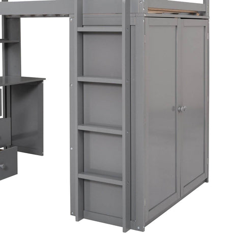 Twin Solid Wood Loft Bed With Drawers Desk Wardrobe - Sleep Galleria