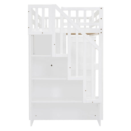Twin Solid Wood Multifunctional Loft Bed With Storage - Driftwood - Omega Lifestyles