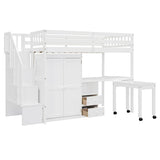 Twin Solid Wood Multifunctional Loft Bed With Storage - Driftwood - Omega Lifestyles