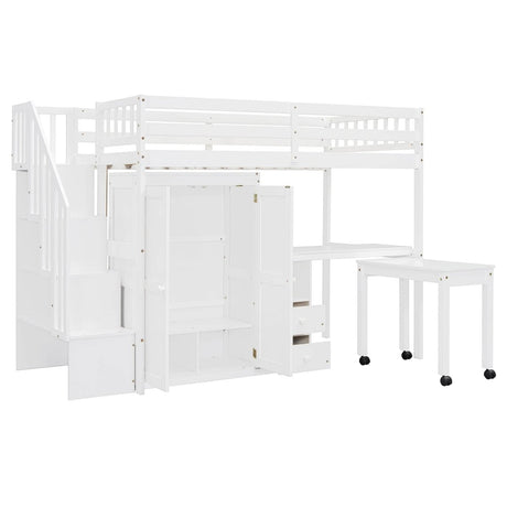 Twin Solid Wood Multifunctional Loft Bed With Storage - Driftwood - Omega Lifestyles