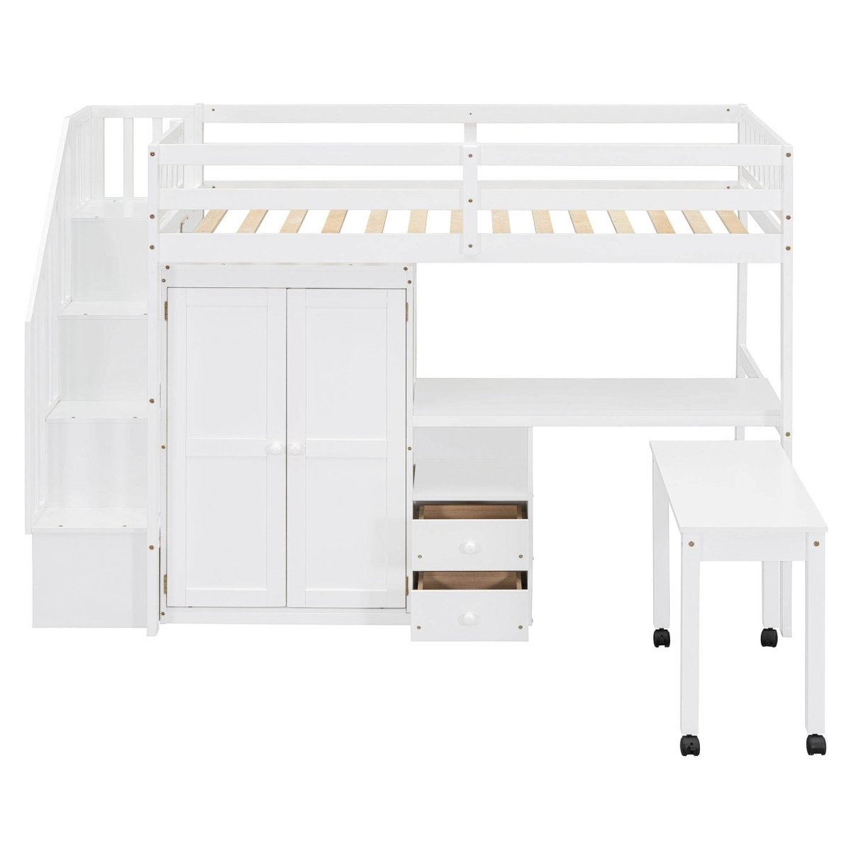 Twin Solid Wood Multifunctional Loft Bed With Storage - Driftwood - Omega Lifestyles