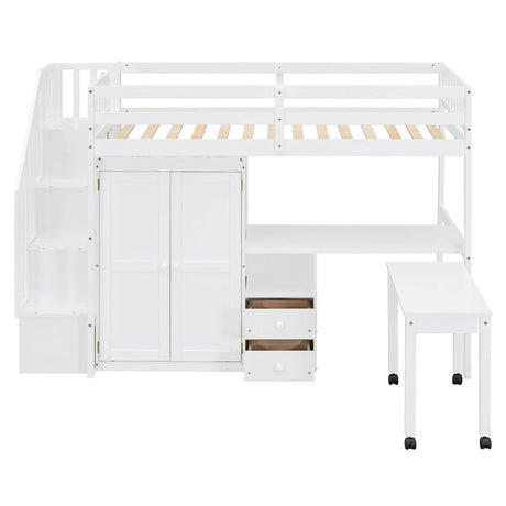 Twin Solid Wood Multifunctional Loft Bed With Storage - Driftwood - Omega Lifestyles