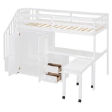 Twin Solid Wood Multifunctional Loft Bed With Storage - Driftwood - Omega Lifestyles