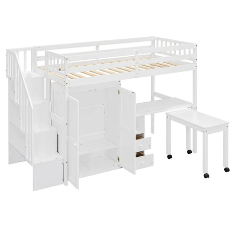 Twin Solid Wood Multifunctional Loft Bed With Storage - Driftwood - Omega Lifestyles