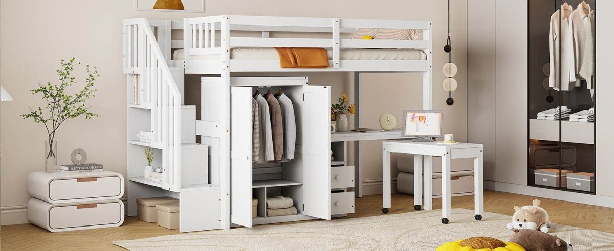 Twin Solid Wood Multifunctional Loft Bed With Storage - Driftwood - Omega Lifestyles