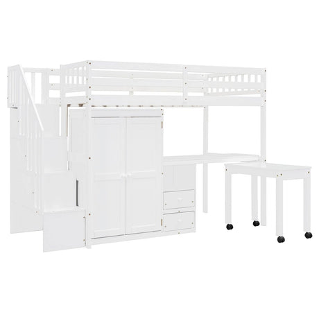 Twin Solid Wood Multifunctional Loft Bed With Storage - Driftwood - Omega Lifestyles
