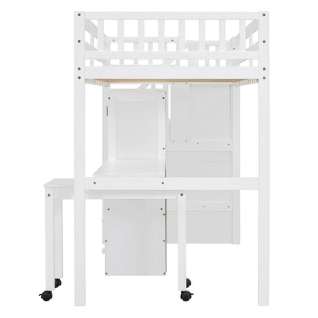 Twin Solid Wood Multifunctional Loft Bed With Storage - Driftwood - Omega Lifestyles