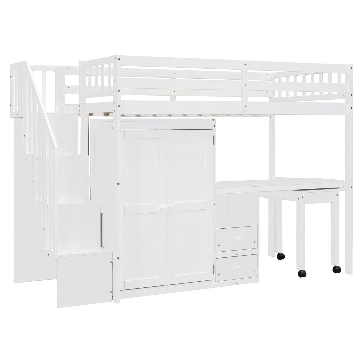 Twin Solid Wood Multifunctional Loft Bed With Storage - Driftwood - Omega Lifestyles