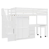 Twin Solid Wood Multifunctional Loft Bed With Storage - Driftwood - Omega Lifestyles