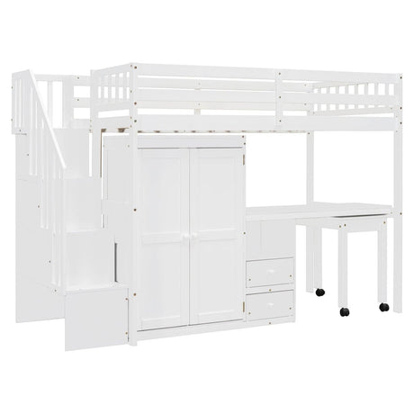 Twin Solid Wood Multifunctional Loft Bed With Storage - Driftwood - Omega Lifestyles