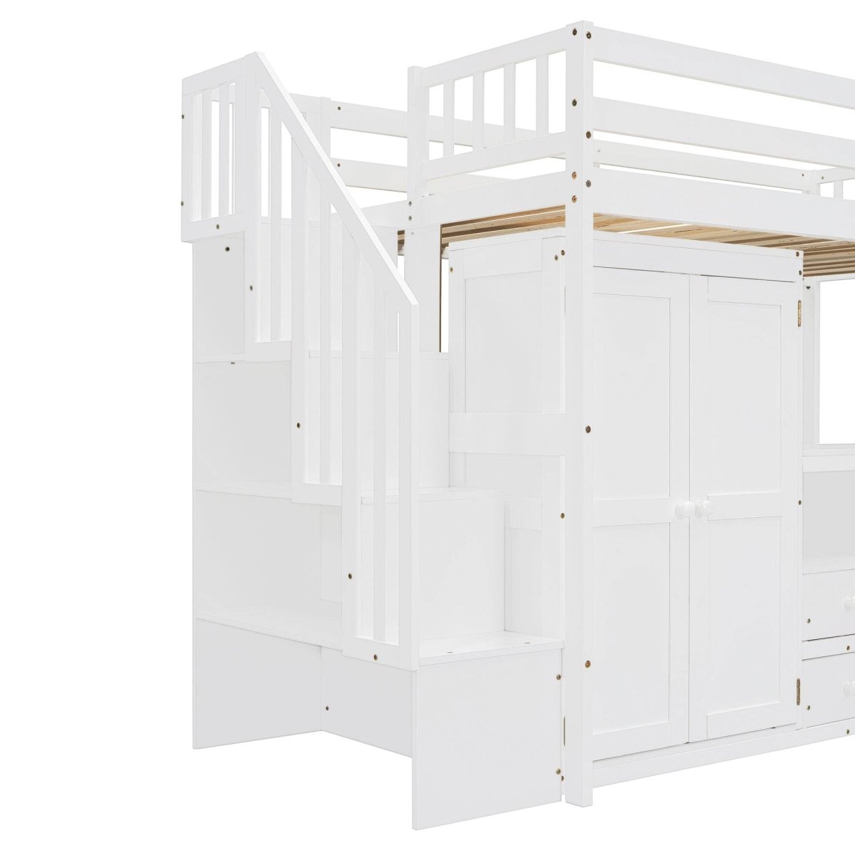 Twin Solid Wood Multifunctional Loft Bed With Storage - Driftwood - Omega Lifestyles
