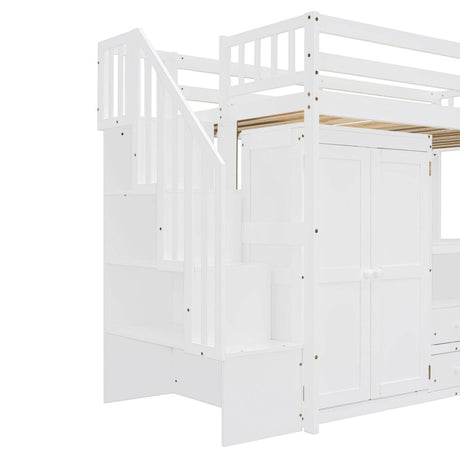 Twin Solid Wood Multifunctional Loft Bed With Storage - Driftwood - Omega Lifestyles
