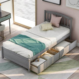 Twin Solid Wood Platform Bed Frame With Storage Drawers - Driftwood - Omega Lifestyles